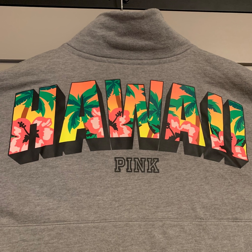 PINK Victoria's Secret Gray Lightweight Sweatshirt Hawaii Pullover 1/4 Button XS - Picture 2 of 6